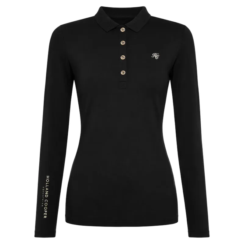 Holland Cooper Chiltern Long Sleeve Womens Polo Shirt - Black-1
