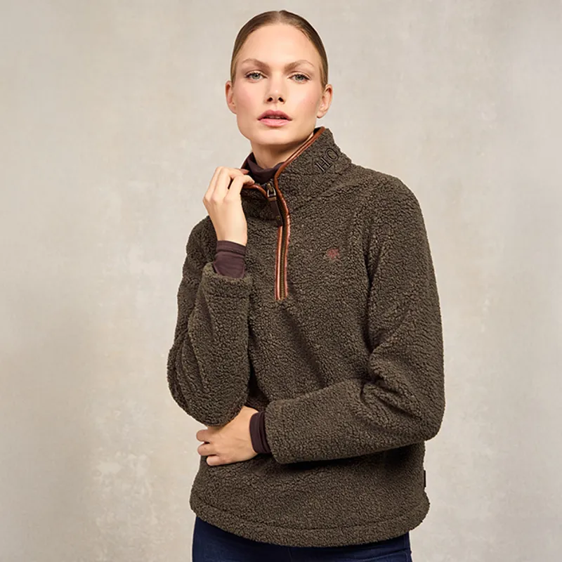 Holland Cooper Country Fleece Half Zip Ladies Jumper - Khaki Borg-1