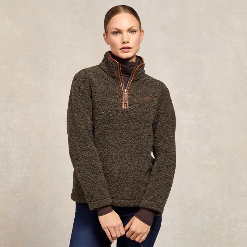 Holland Cooper Country Fleece Half Zip Ladies Jumper - Khaki Borg