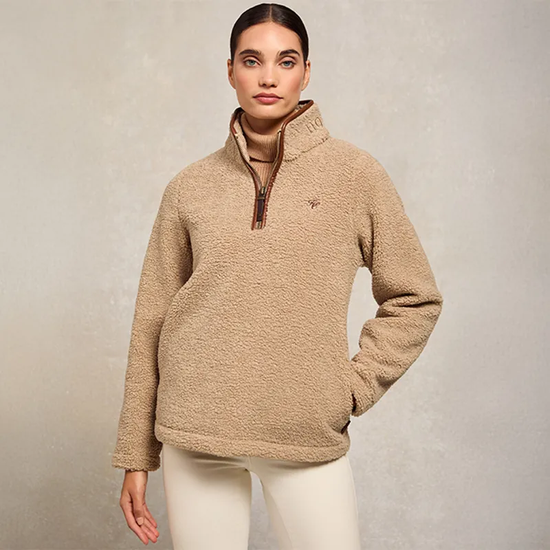 Holland Cooper Country Fleece Half Zip Ladies Jumper - Natural Borg