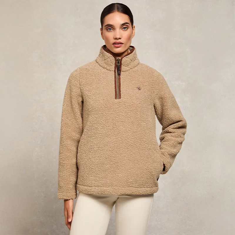 Holland Cooper Country Fleece Half Zip Ladies Jumper - Natural Borg-10