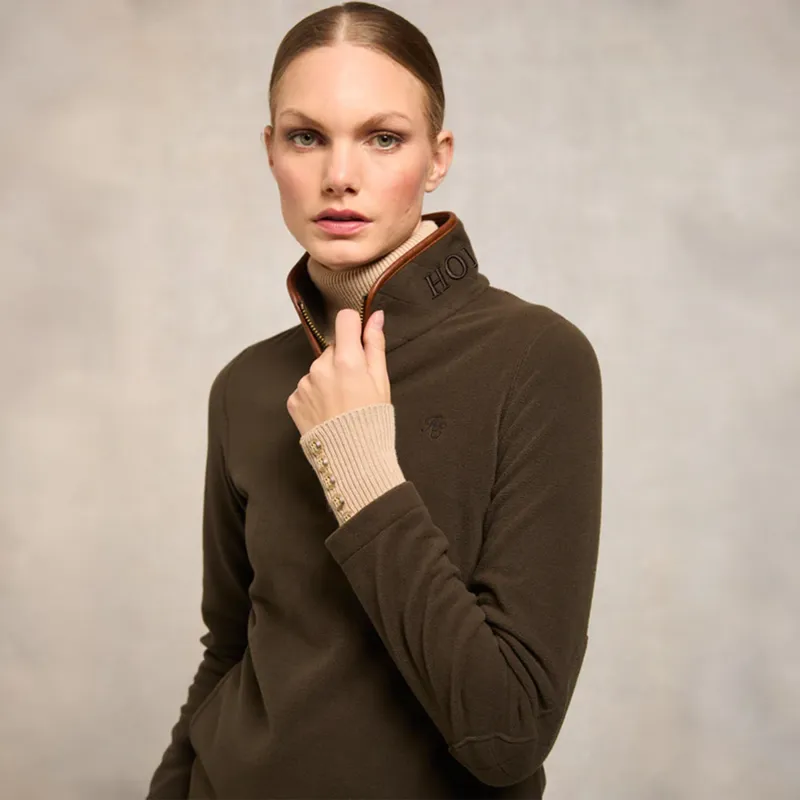 Holland Cooper Country Fleece Half Zip Ladies Jumper - Khaki-2