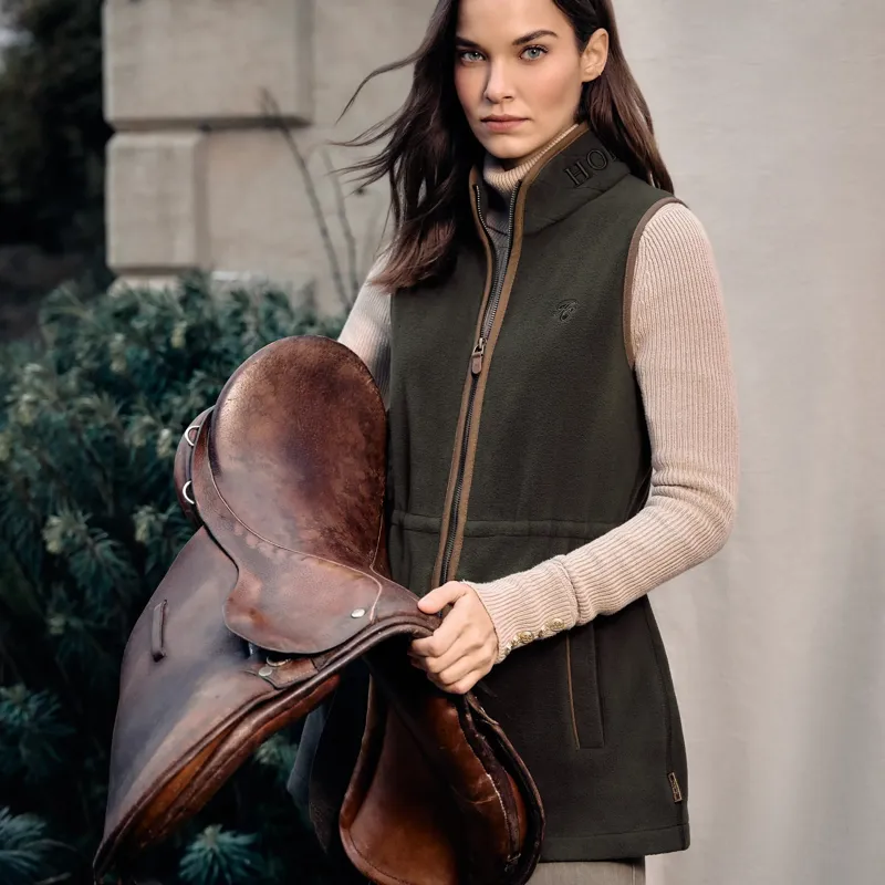 Holland Cooper Country Longline Fleece Womens Gilet - Khaki-2