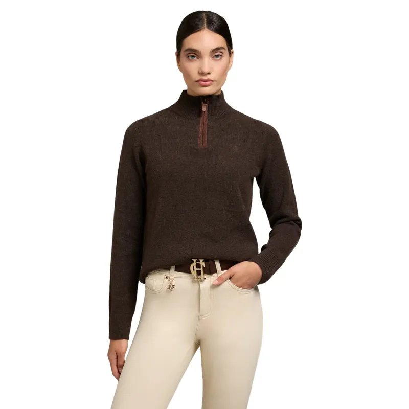 Holland Cooper Country Womens Quarter Zip Knit - Chocolate-1