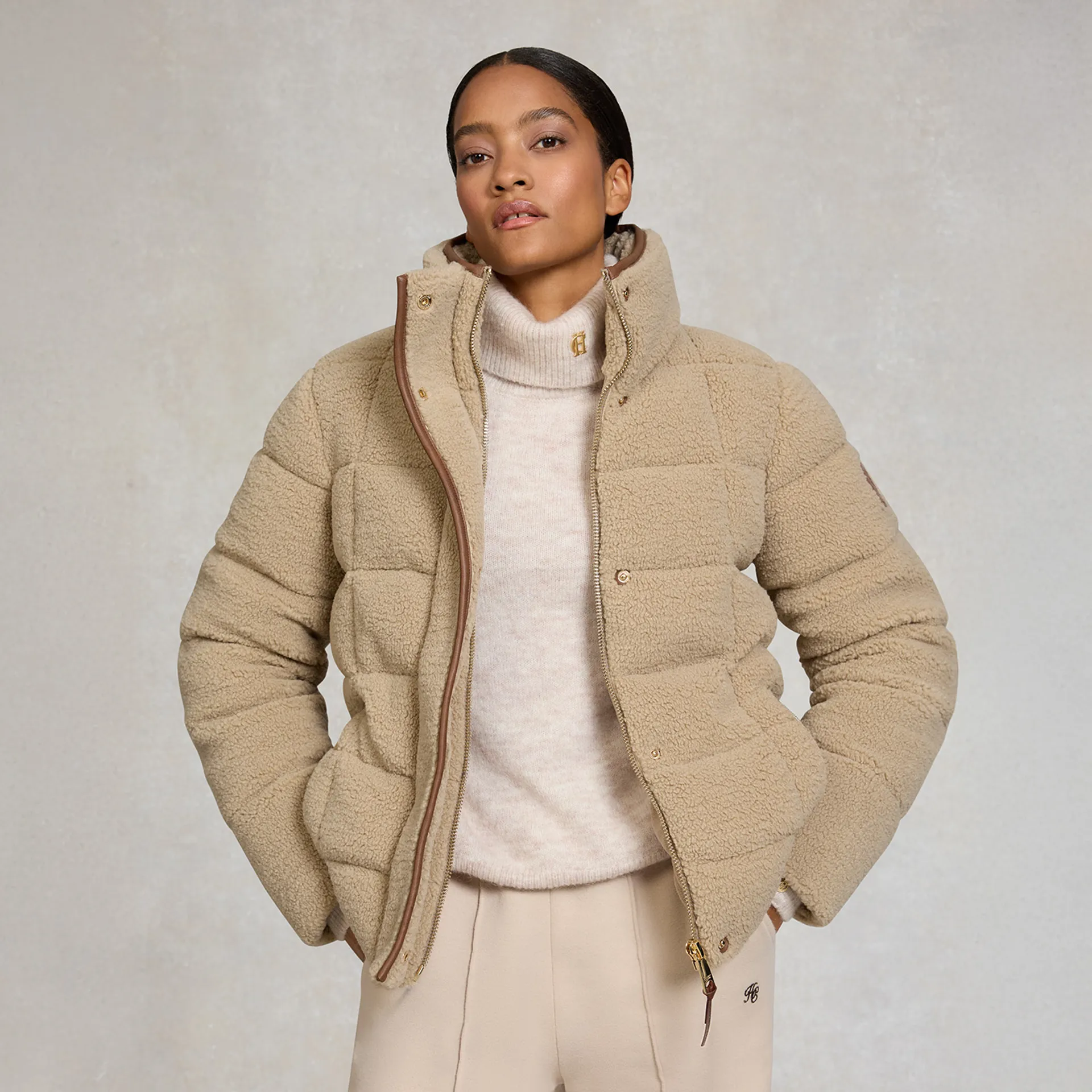 Holland Cooper Crawford Womens Padded Jacket Natural Borg