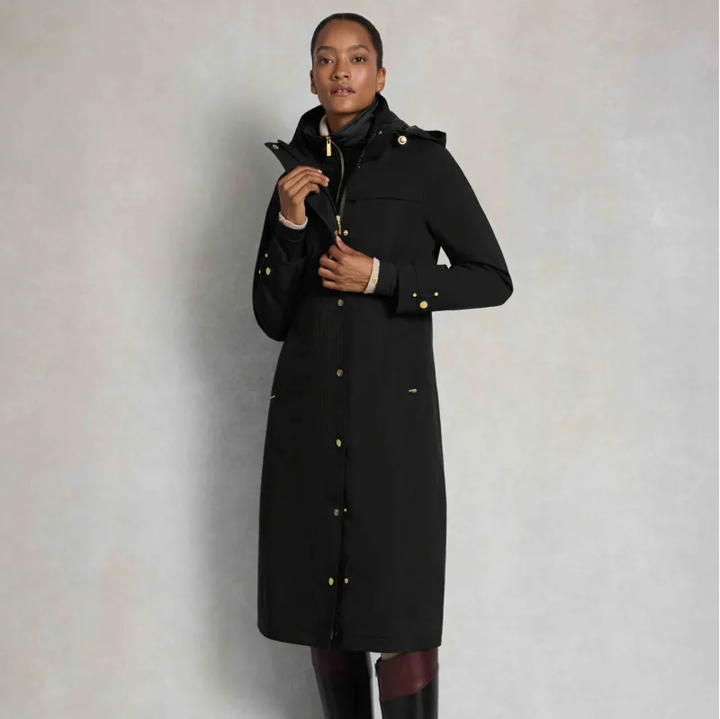 Holland Cooper Folgate Womens Long Waterproof Rain Coat - Black-4