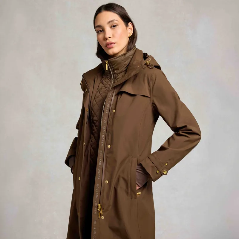 Holland Cooper Folgate Womens Long Waterproof Rain Coat - Chestnut-4