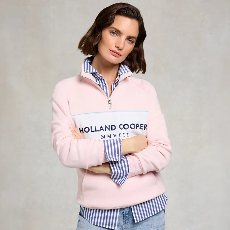 Holland Cooper Henley Womens Quarter Zip - Pink-1