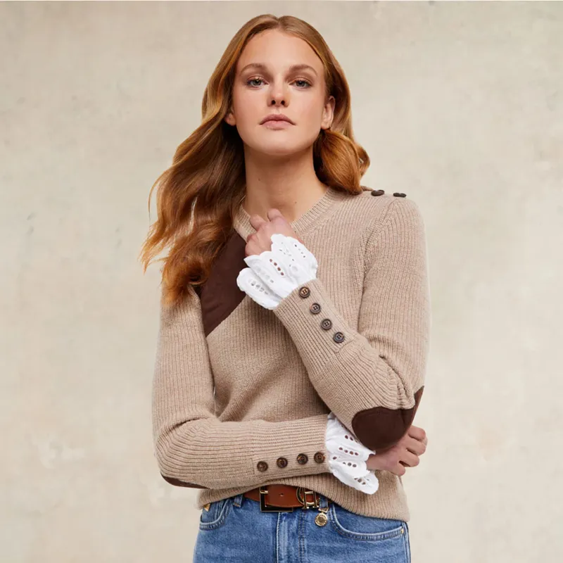 Holland Cooper Heritage Crew Neck Womens Knit - Latte Marl-1