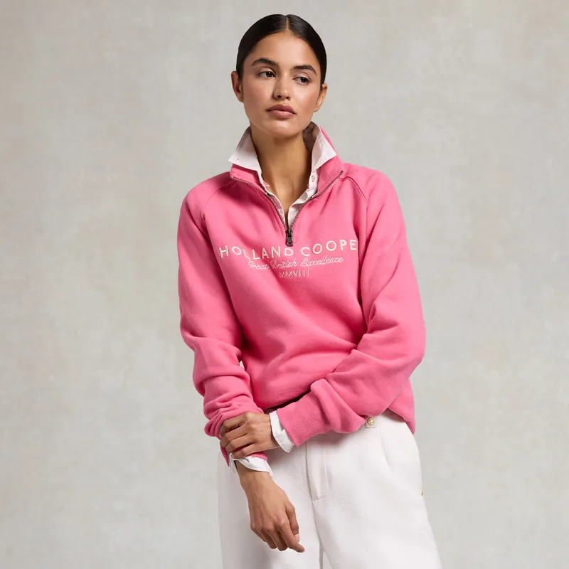 Holland Cooper Sporting Goods Henley Womens Quarter Zip - Peony Pink-2