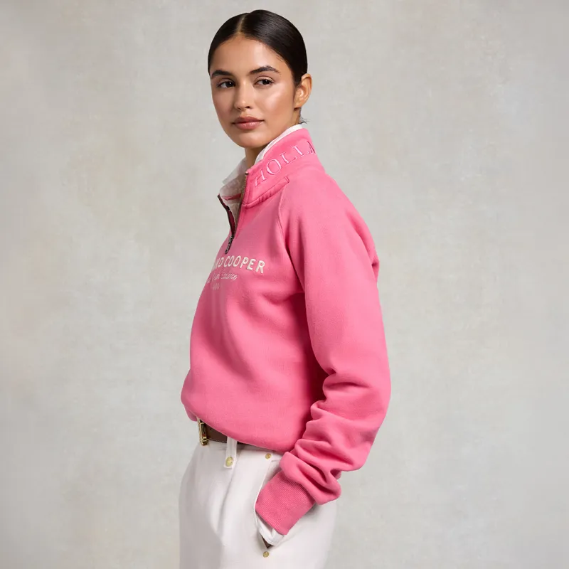 Holland Cooper Sporting Goods Henley Womens Quarter Zip - Peony Pink-3