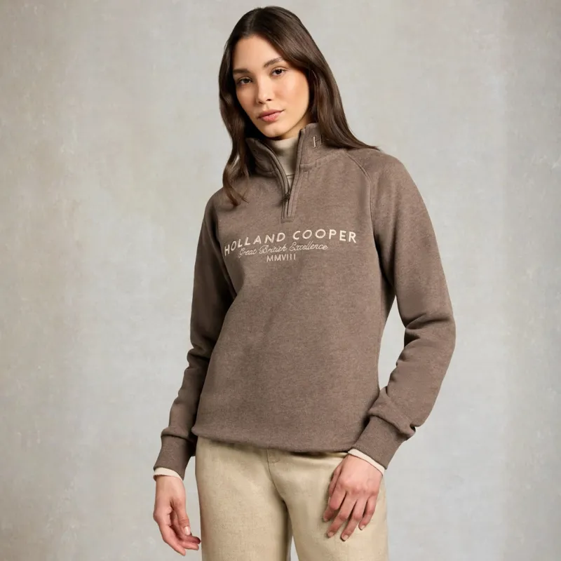 Holland Cooper Sporting Goods Henley Womens Quarter Zip Jumper - Chocolate Marl-5