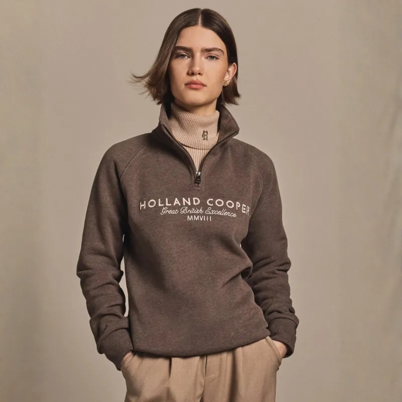 Holland Cooper Sporting Goods Henley Womens Quarter Zip Jumper - Chocolate Marl
