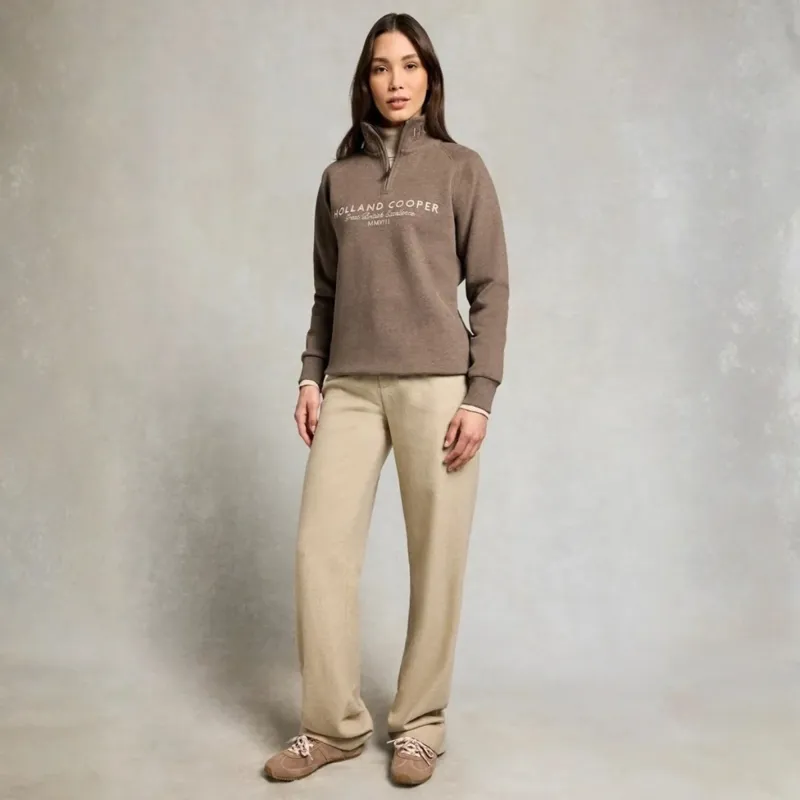 Holland Cooper Sporting Goods Henley Womens Quarter Zip Jumper - Chocolate Marl-9