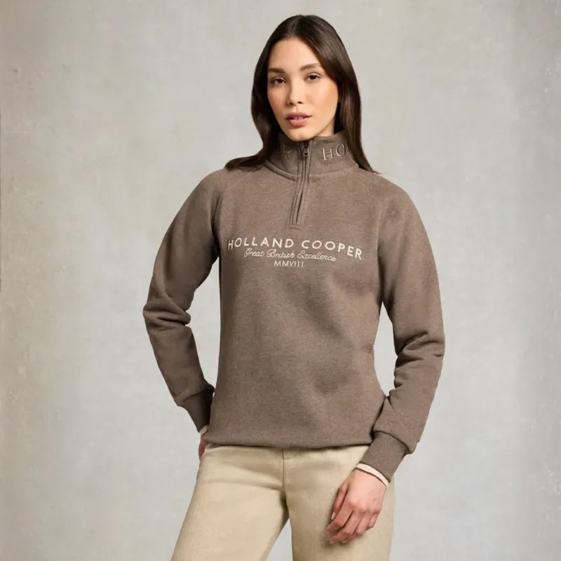 Holland Cooper Sporting Goods Henley Womens Quarter Zip Jumper - Chocolate Marl-2