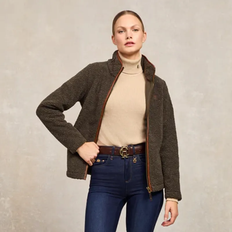 Holland Cooper Country Womens Full Zip Fleece Jumper - Khaki Borg-5