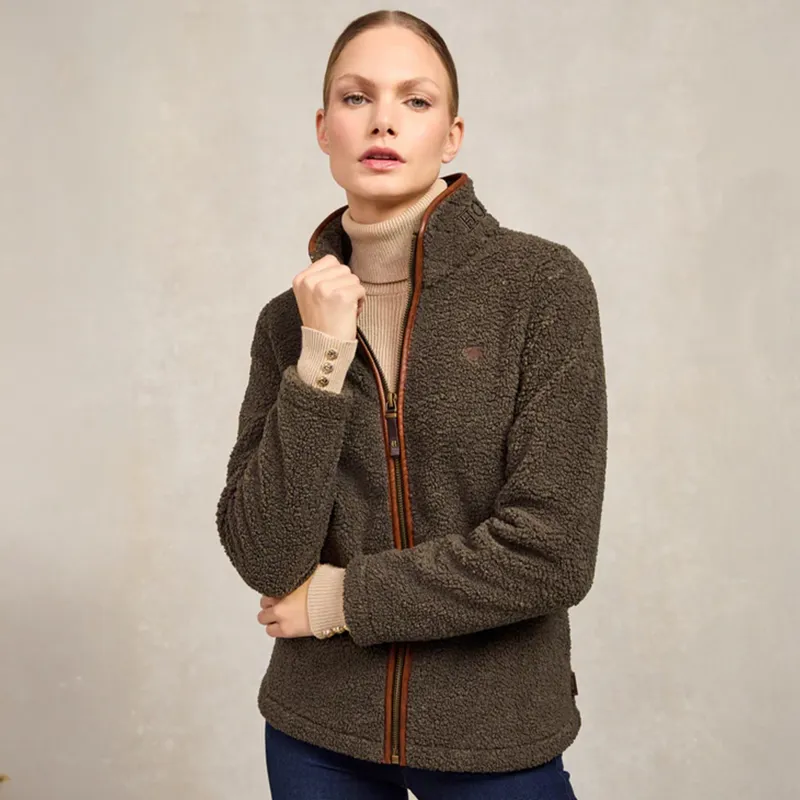 Holland Cooper Country Womens Full Zip Fleece Jumper - Khaki Borg