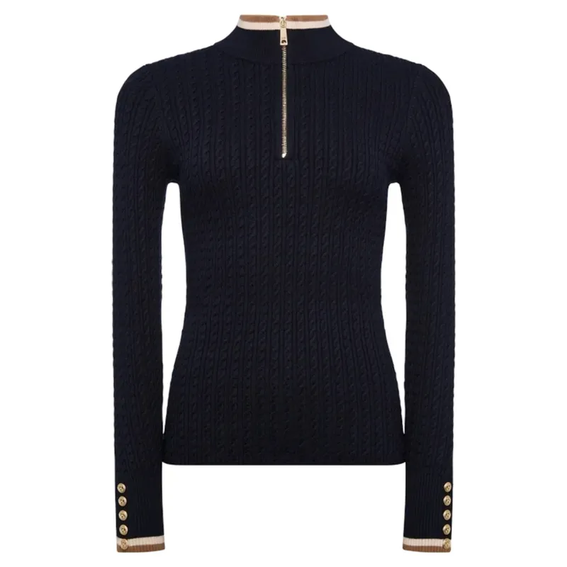 Holland Cooper Zoe Womens Quarter Zip Knit - Ink Navy-3