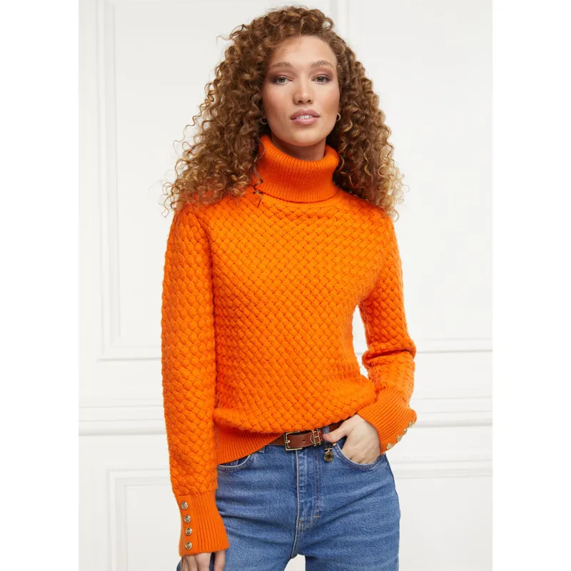 Holland Cooper Basket Weave Ladies Jumper - Tangerine-2