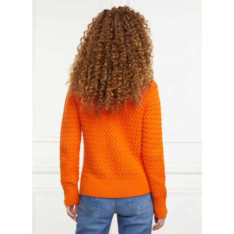 Holland Cooper Basket Weave Ladies Jumper - Tangerine-3
