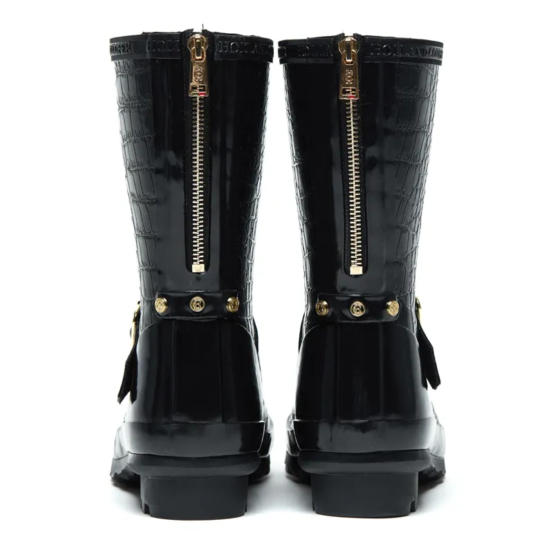 Holland Cooper Short Zip Sherpa Lined Chelsea Wellingtons - Black Croc-2