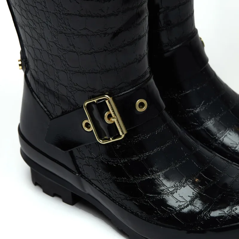 Holland Cooper Short Zip Sherpa Lined Chelsea Wellingtons - Black Croc-5