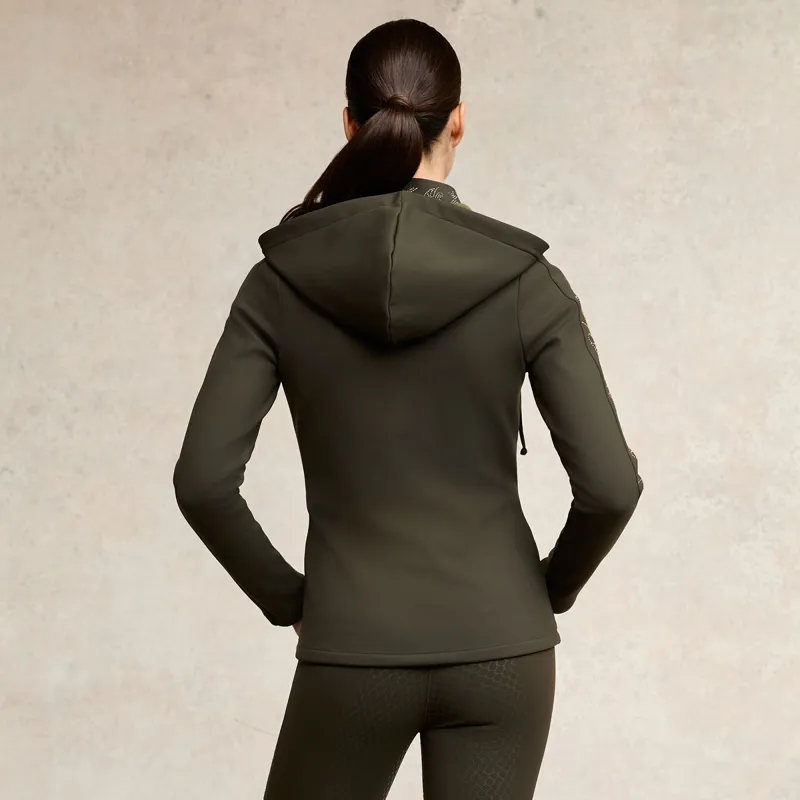 Holland Cooper Crystal Zip Ladies Hoodie - Dark Olive-1