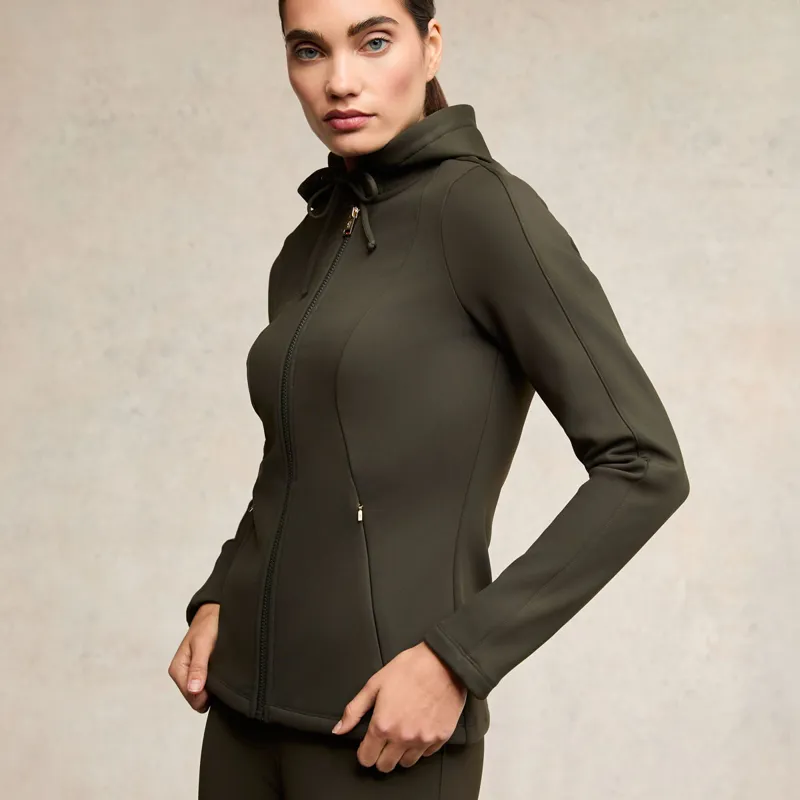 Holland Cooper Crystal Zip Ladies Hoodie - Dark Olive-2