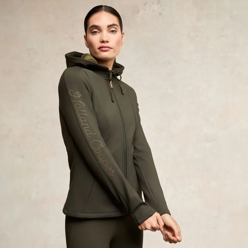 Holland Cooper Crystal Zip Ladies Hoodie - Dark Olive-3
