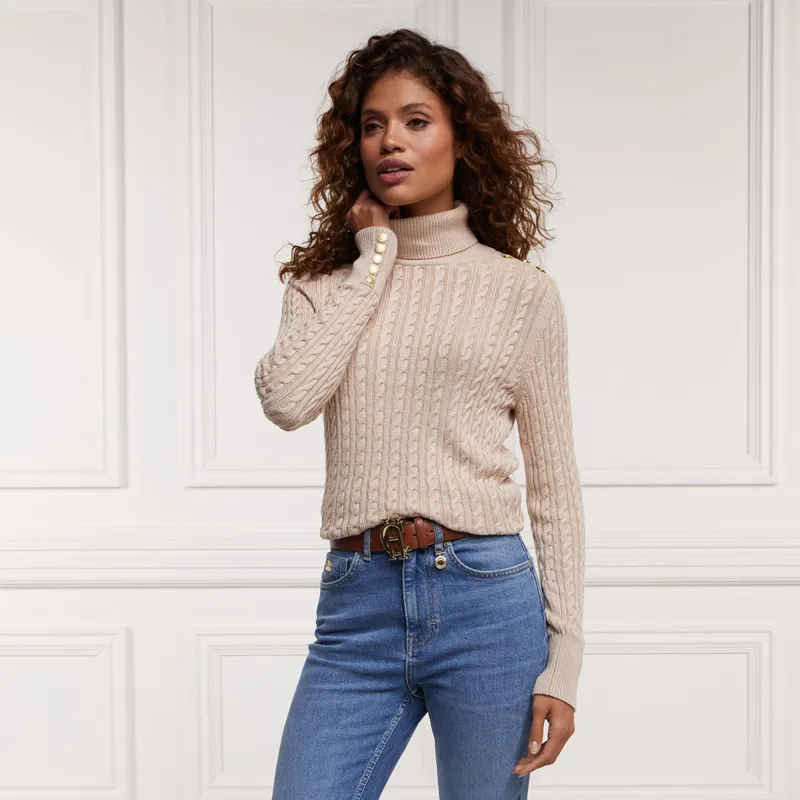 Holland Cooper Seattle Roll Neck Ladies Cable Knit Jumper - Oatmeal-2