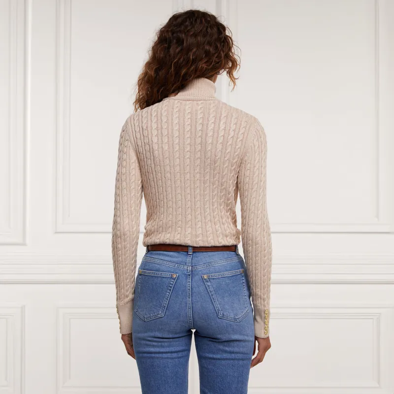 Holland Cooper Seattle Roll Neck Ladies Cable Knit Jumper - Oatmeal-3
