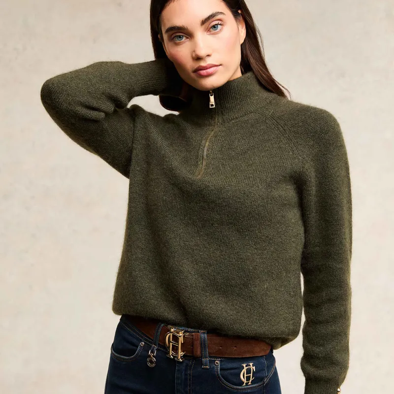 Holland Cooper Tori Half Zip Knit Ladies Jumper - Forest Green-1
