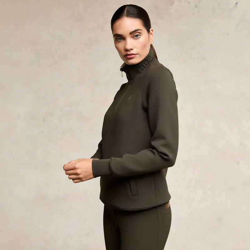 Holland Cooper Henley Training Womens Quarter Zip - Dark Olive-1