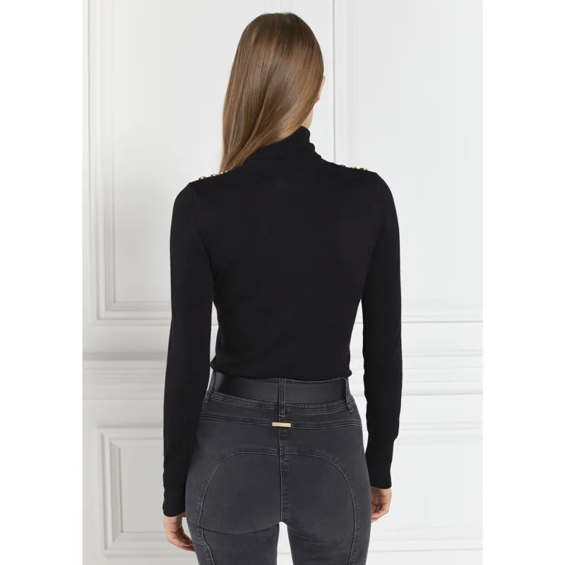 Holland Cooper Buttoned Knit Ladies Roll Neck Top - Black-1