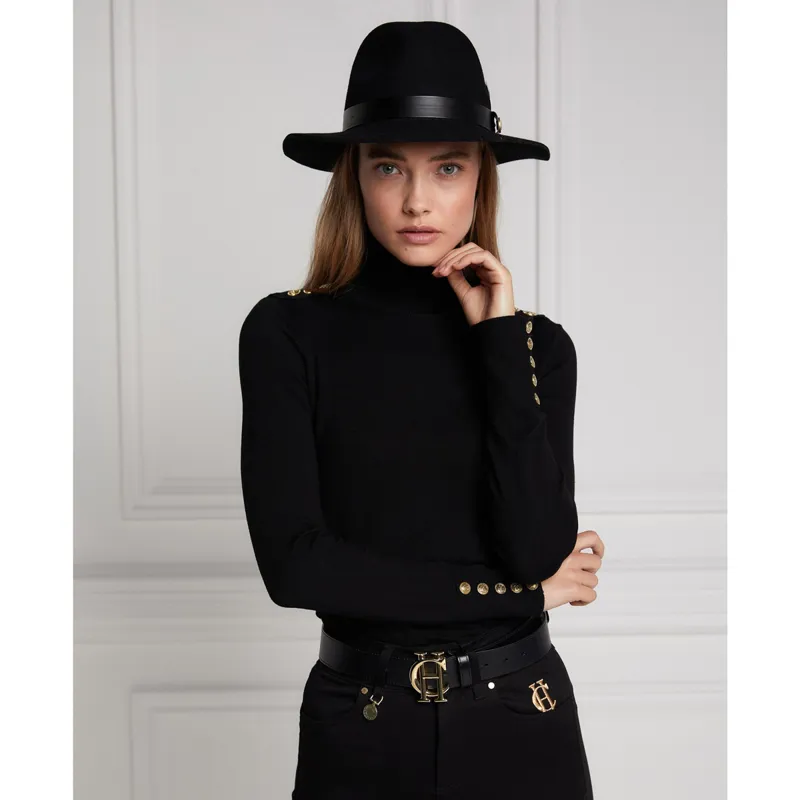 Holland Cooper Buttoned Knit Ladies Roll Neck Top Black