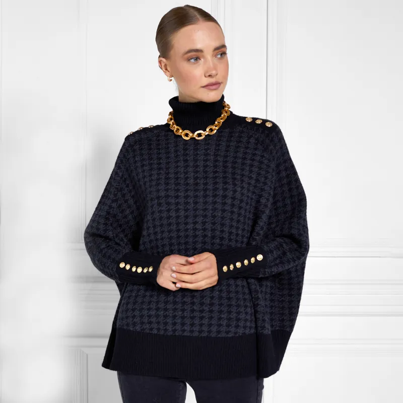 Holland Cooper Kingsbury Cape Knit - Grey Houndstooth