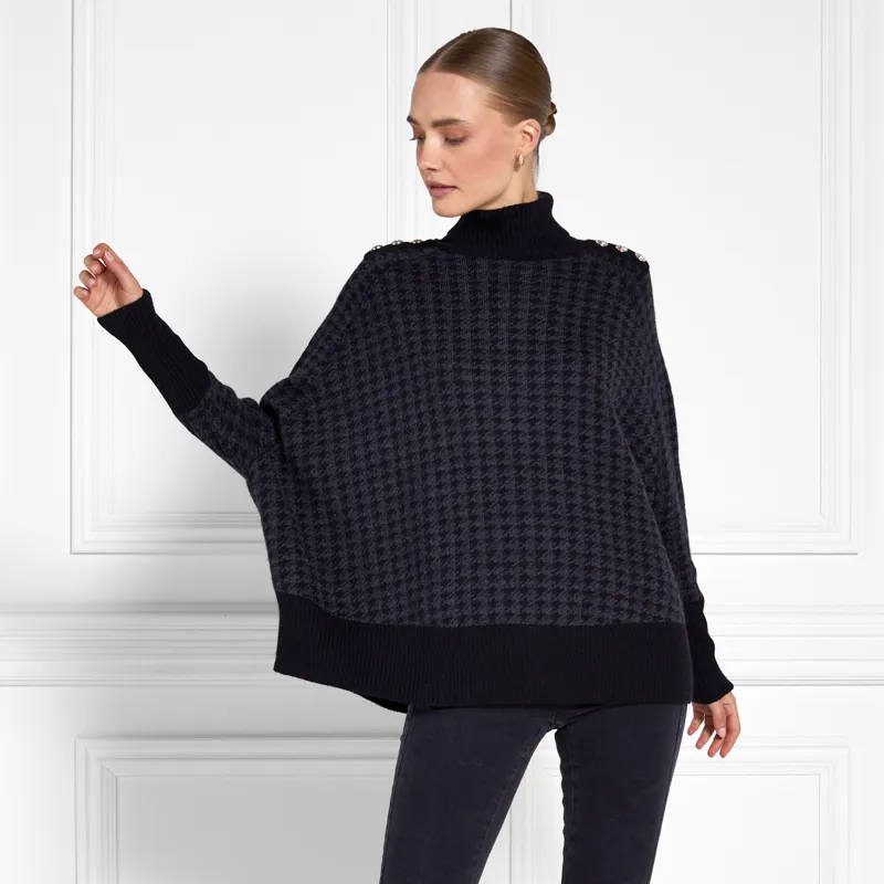Holland Cooper Kingsbury Cape Knit - Grey Houndstooth-1