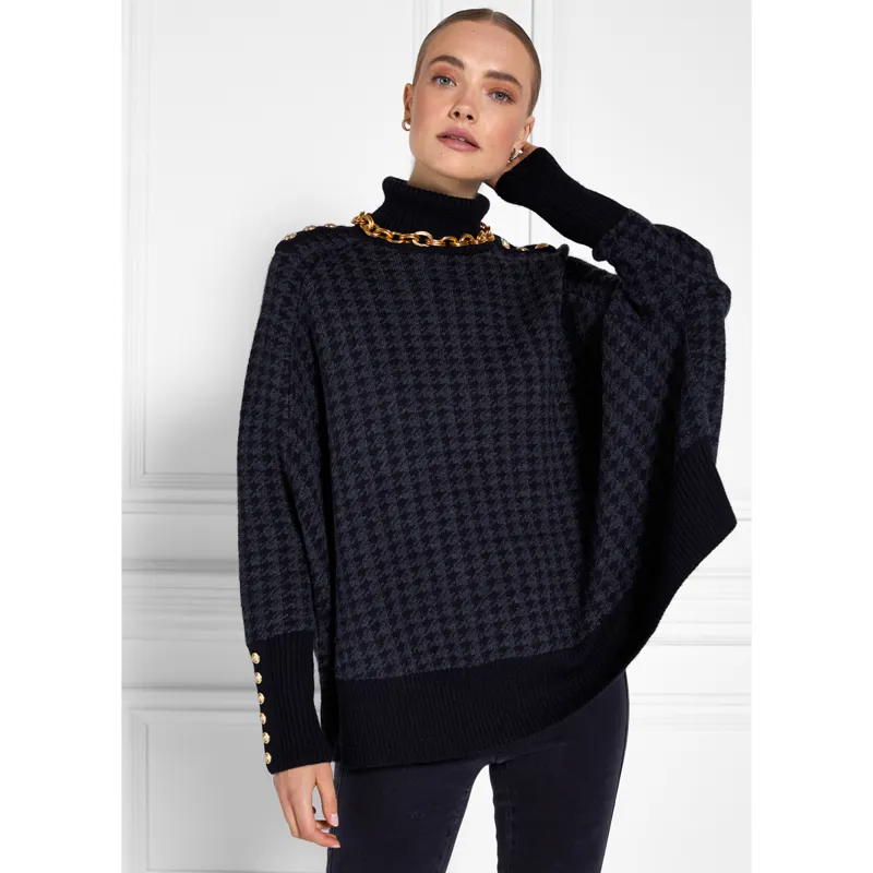 Holland Cooper Kingsbury Cape Knit - Grey Houndstooth-2