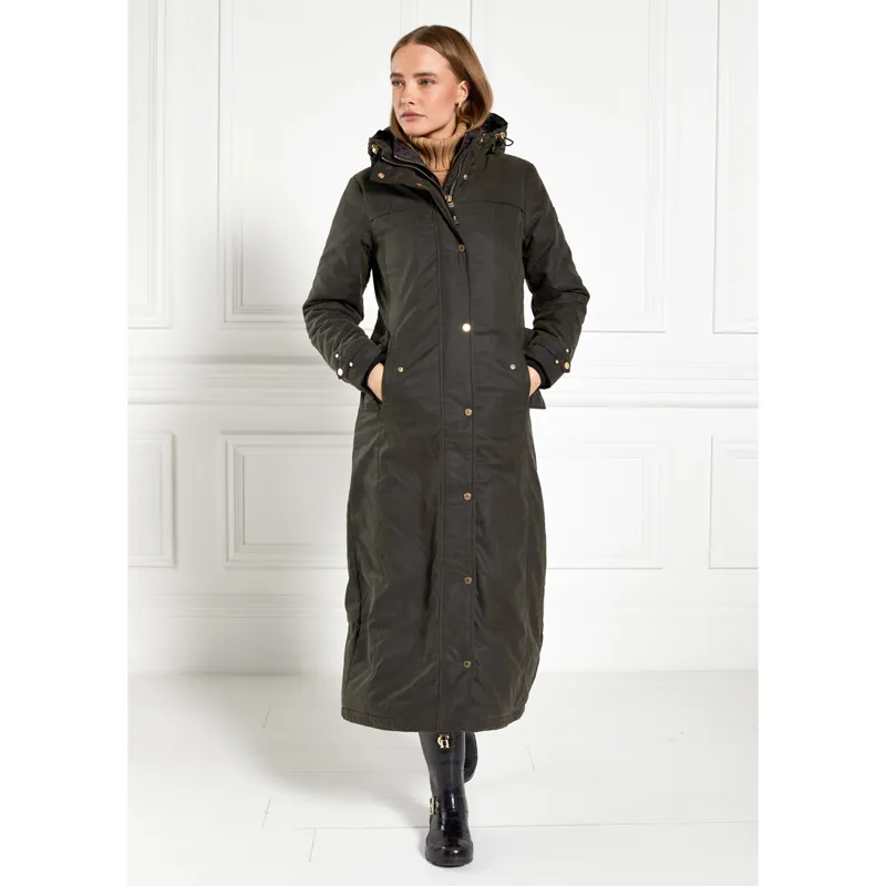 Holland Cooper Wax Longline Field Ladies Jacket - Dark Olive-1