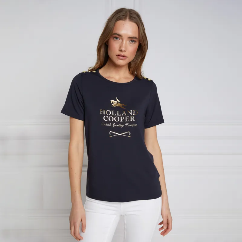 Holland Cooper Hurdle Ladies T-Shirt - Ink Navy/Gold-1