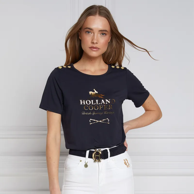 Holland Cooper Hurdle Ladies T-Shirt - Ink Navy/Gold