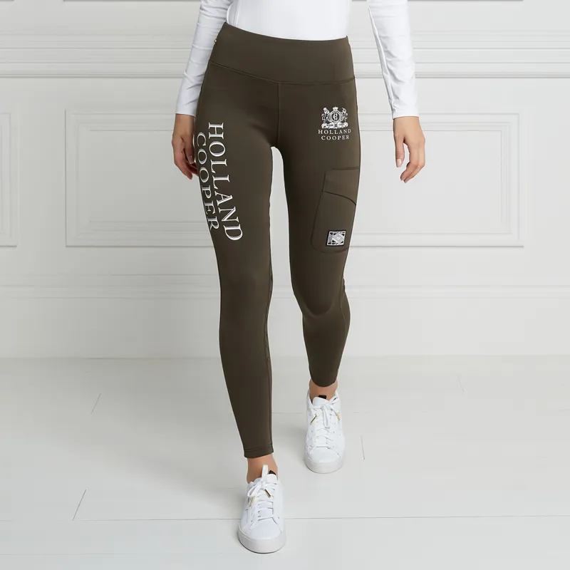 Holland Cooper Thermal Leggings Full Grip Ladies Riding Tights - Khaki