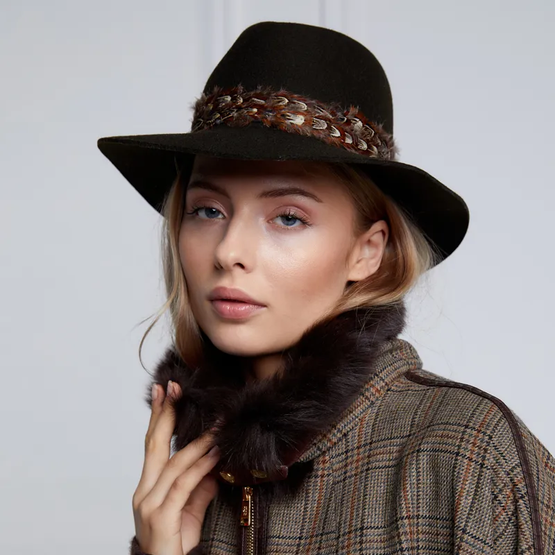 Holland Cooper Trilby Double Feather Band Hat - Forest Green-1