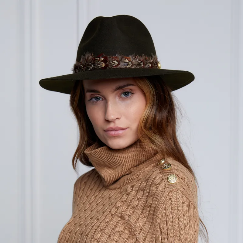 Holland Cooper Trilby Double Feather Band Hat - Forest Green-2