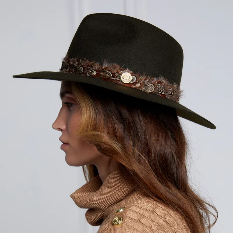 Holland Cooper Trilby Double Feather Band Hat - Forest Green