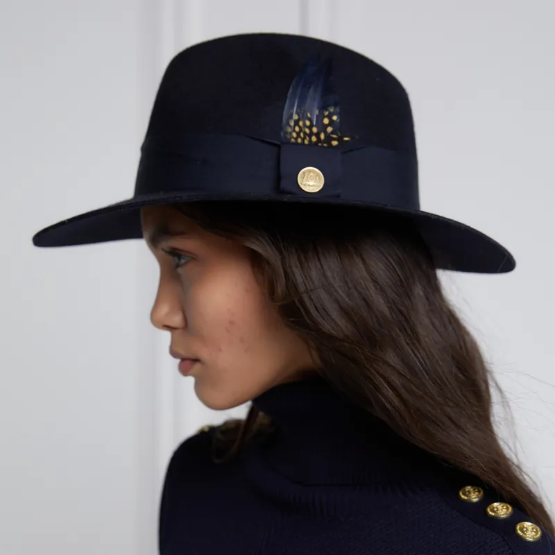 Holland Cooper Trilby Spot Feather Hat - Ink Navy