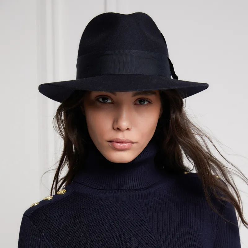 Holland Cooper Trilby Spot Feather Hat - Ink Navy-1