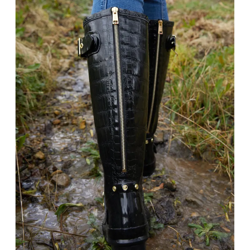 Holland Cooper Zip Chelsea Ladies Wellingtons - Black Croc-3