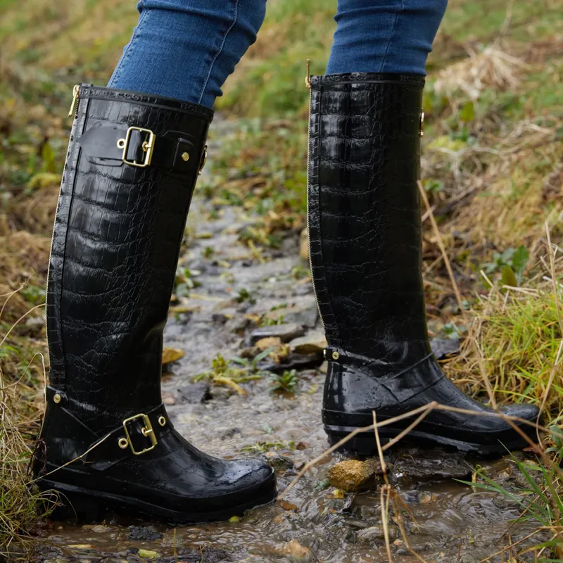 Holland Cooper Zip Chelsea Ladies Wellingtons - Black Croc-4