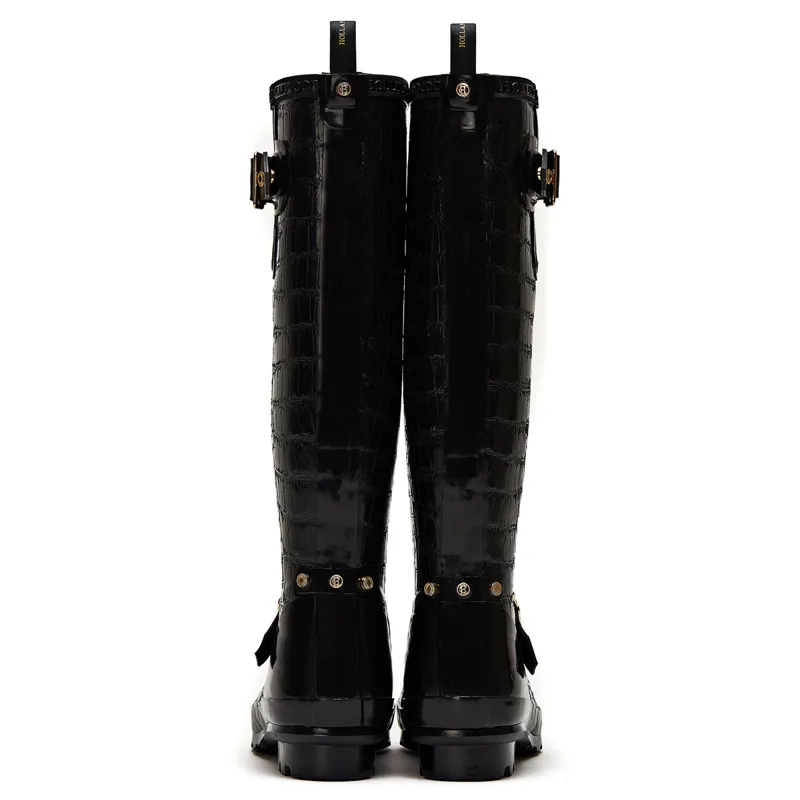 Holland Cooper Regency Sherpa Lined Ladies Wellingtons - Black Croc-1